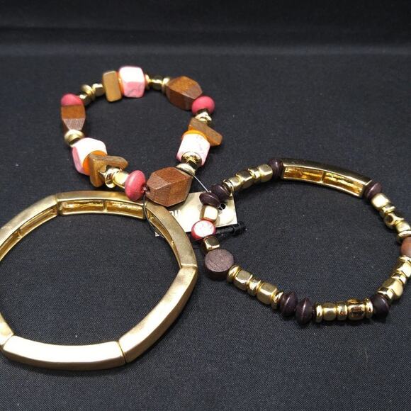 Chico's Gemstone Wood Three Bracelet Set, Stretch New With Tags - Picture 7 of 8
